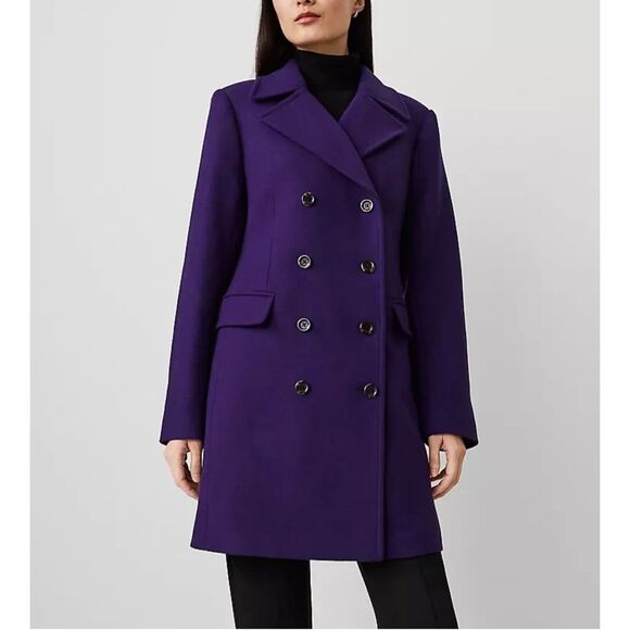 ANN TAYLOR $248 MIDNIGHT MULBERRY WOOL BLEND NOTCH COLLAR COAT SZ XXL NEW - Picture 2 of 5